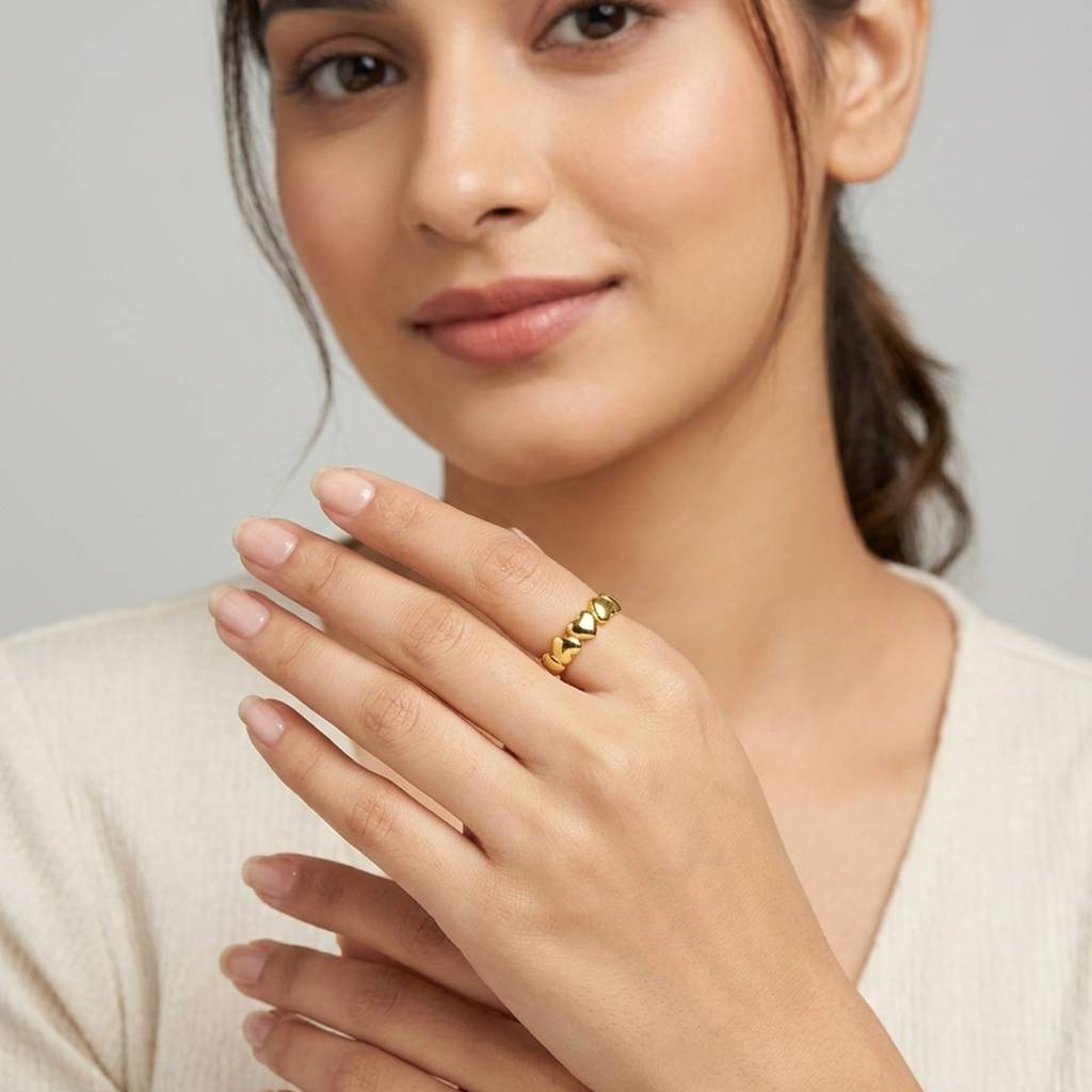 18K Gold Plated Polished Heart Eternity Band Ring : RJFSRG23