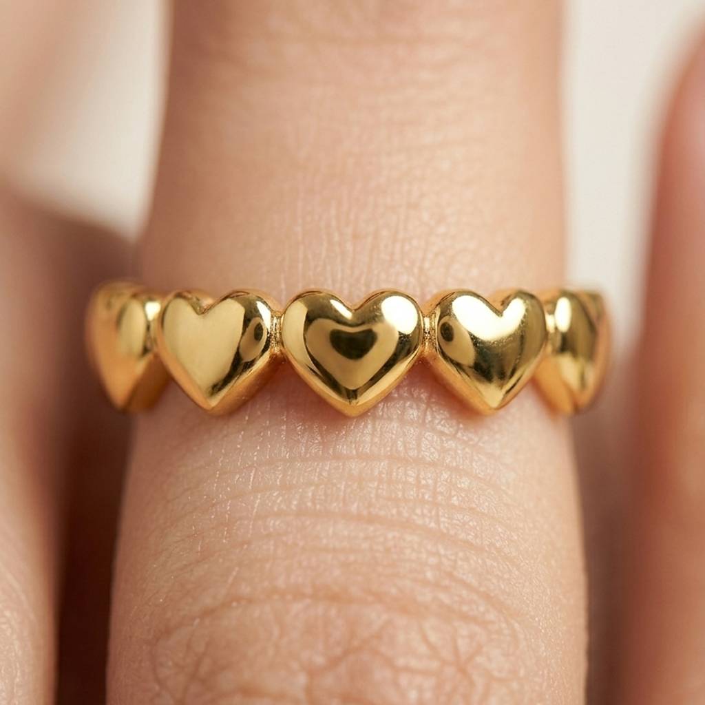 18K Gold Plated Polished Heart Eternity Band Ring : RJFSRG23
