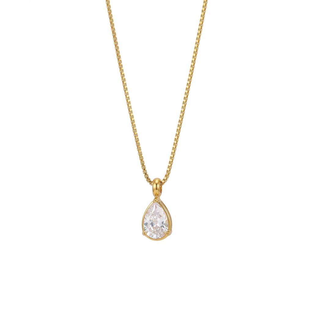 18K Gold Plated Pear Cut Cz Solitaire Pendant Necklace : RJFSPN183