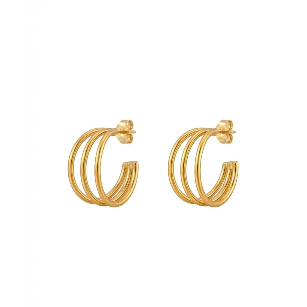 18K Gold Plated Triple Band Open Hoop Earrings : RJFSER183