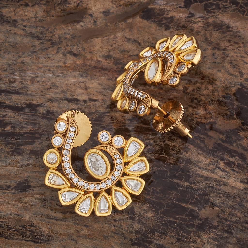 Kushal'S Fashion Jewellery White Victorian Plated Party Kundan Studs - 426095 : 426095