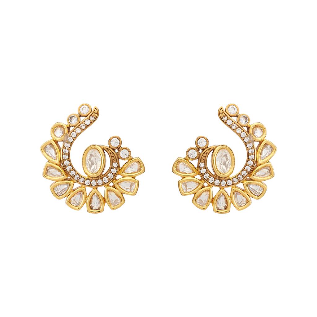 Kushal'S Fashion Jewellery White Victorian Plated Party Kundan Studs - 426095 : 426095