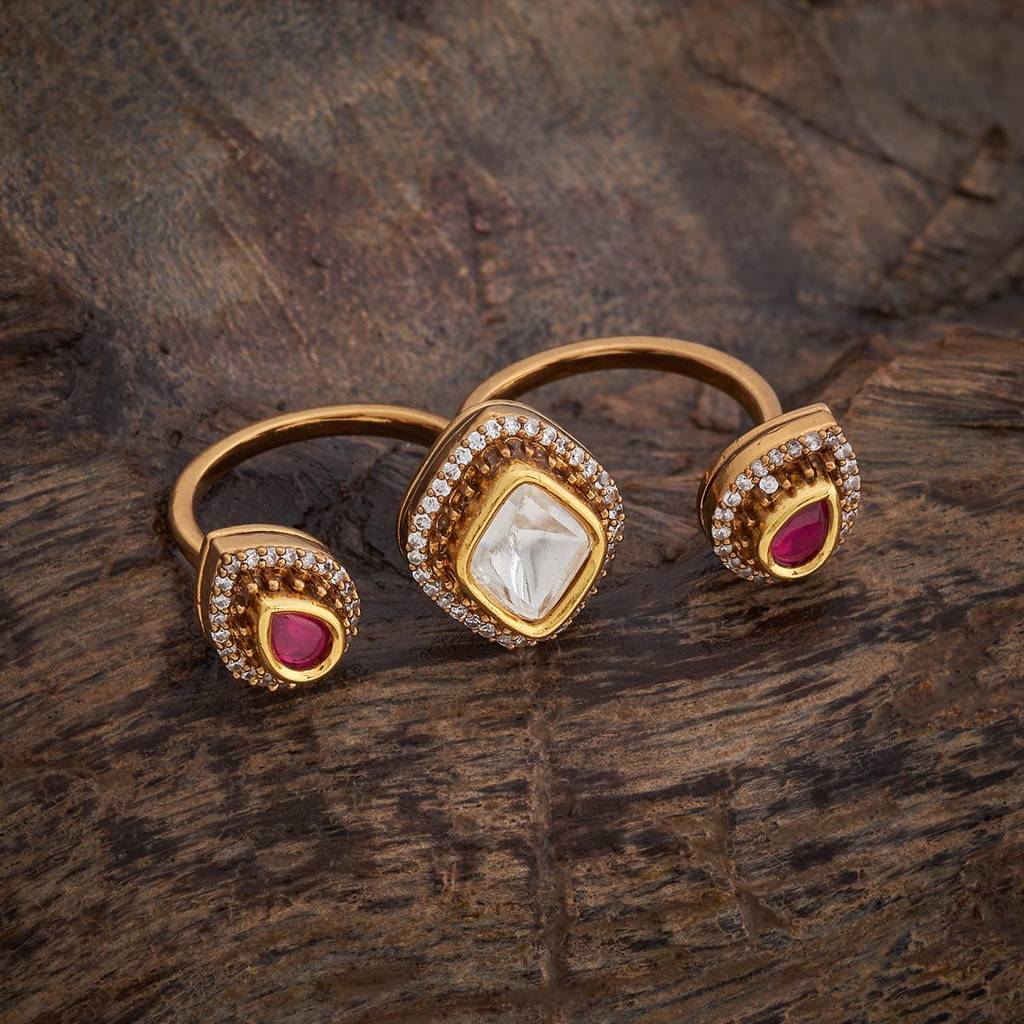 Kushal'S Fashion Jewellery White Rhodium-Plated Party Kundan Finger Ring - 177803 : 426100