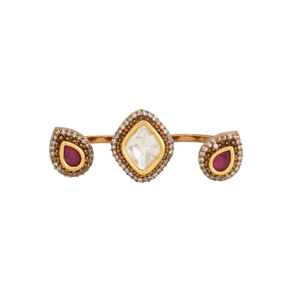 Kushal'S Fashion Jewellery White Rhodium-Plated Party Kundan Finger Ring - 177803 : 426100