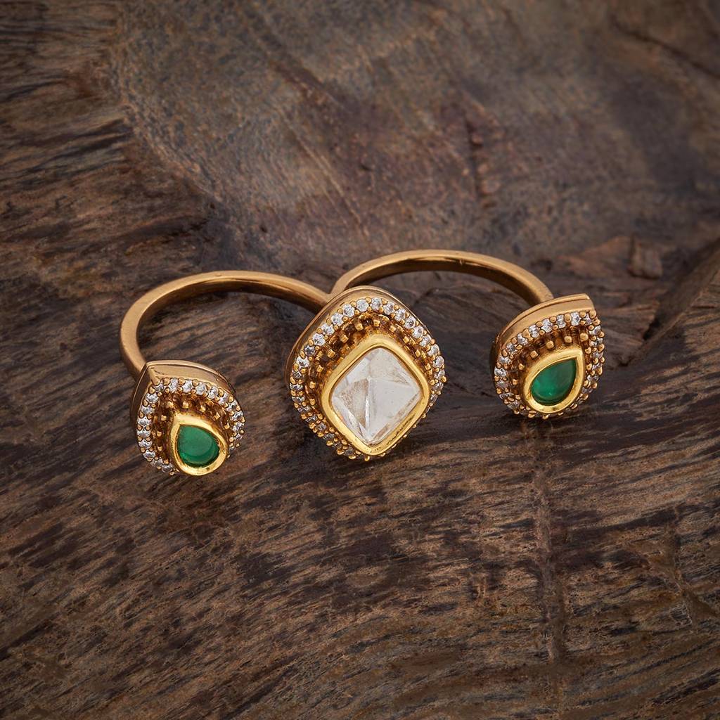 Kushal'S Fashion Jewellery White Rhodium-Plated Party Kundan Finger Ring - 177803 : 426101