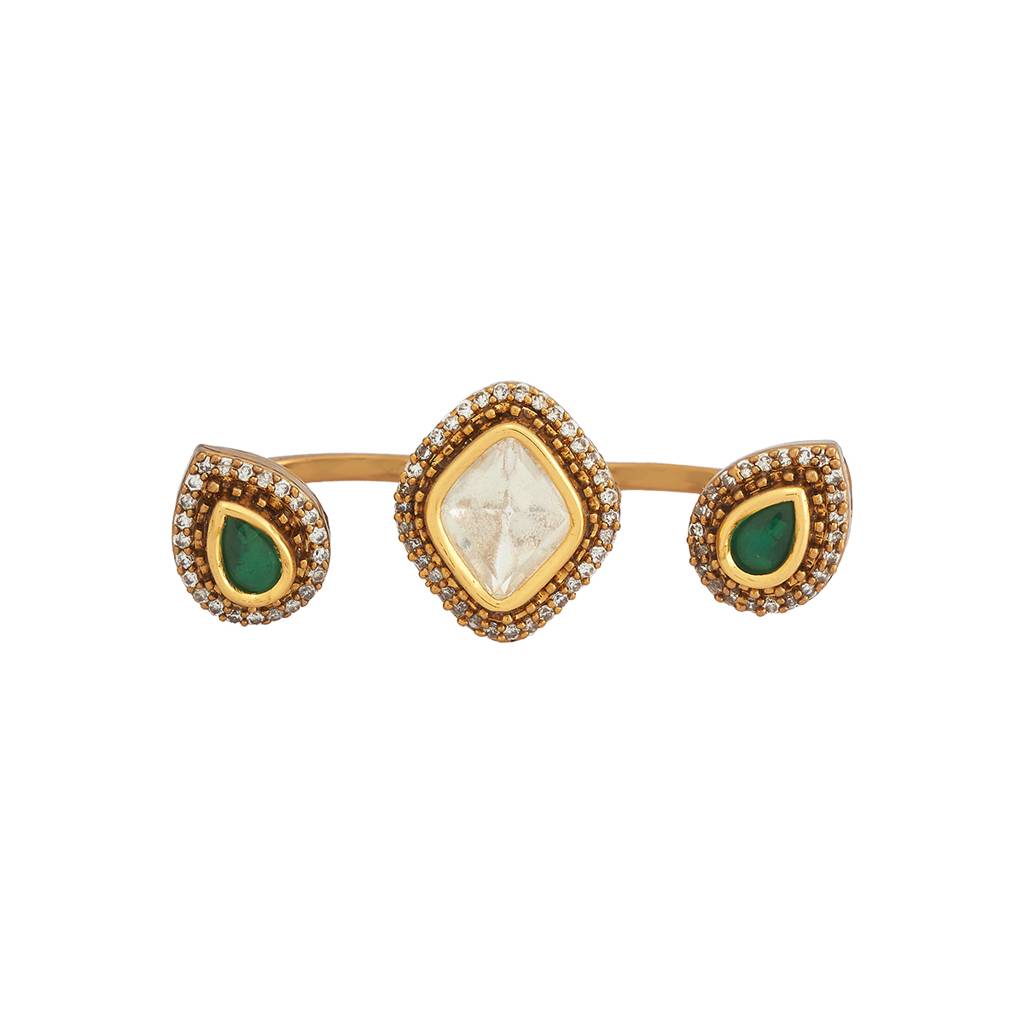 Kushal'S Fashion Jewellery White Rhodium-Plated Party Kundan Finger Ring - 177803 : 426101