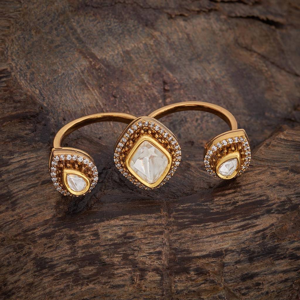 Kushal'S Fashion Jewellery White Rhodium-Plated Party Kundan Finger Ring - 177803 : 426102