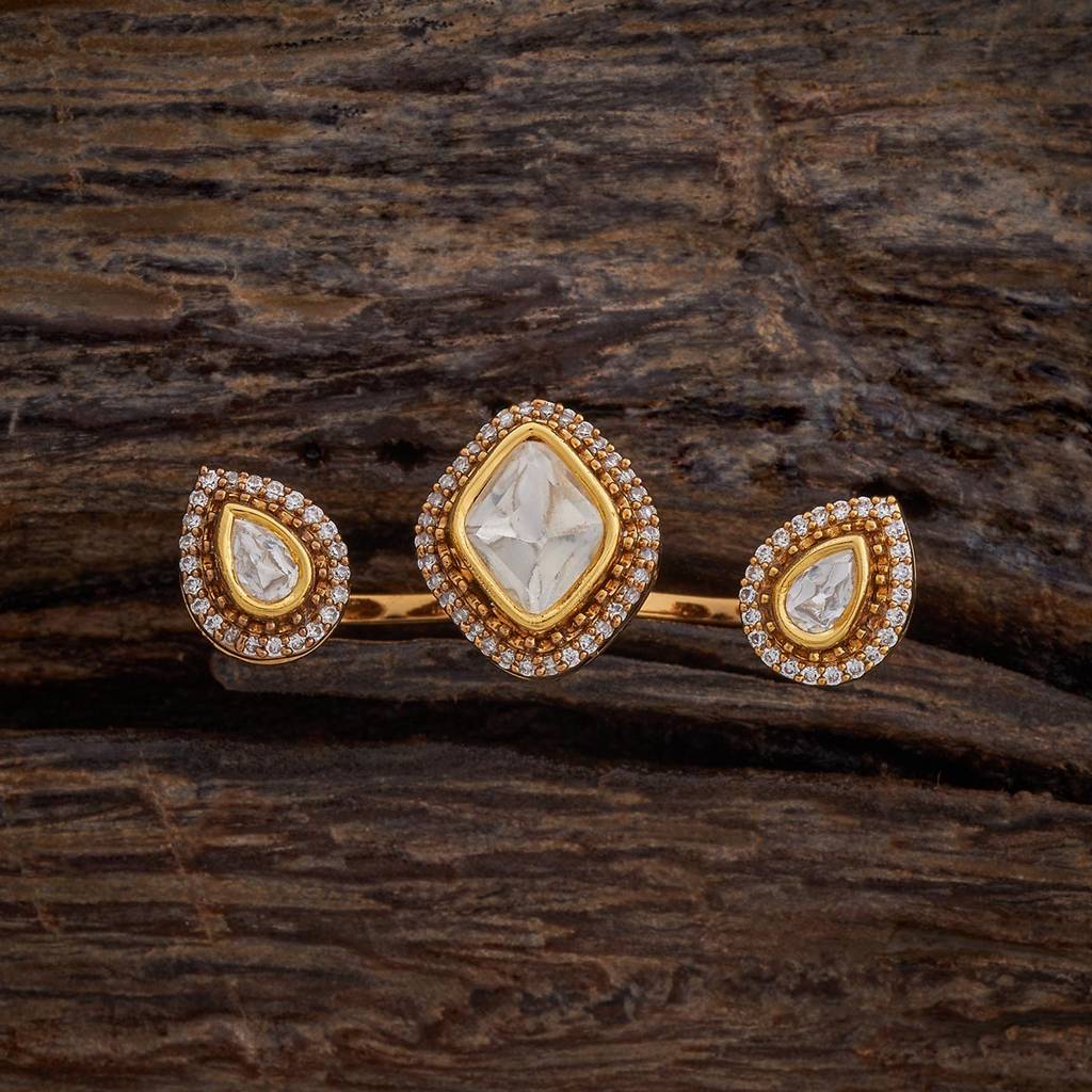 Kushal'S Fashion Jewellery White Rhodium-Plated Party Kundan Finger Ring - 177803 : 426102