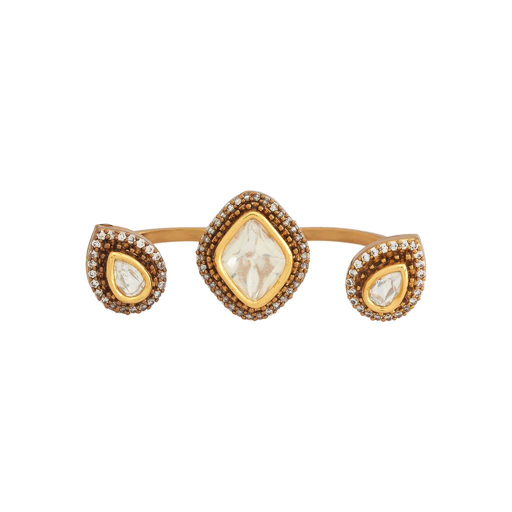 Kushal'S Fashion Jewellery White Rhodium-Plated Party Kundan Finger Ring - 177803 : 426102