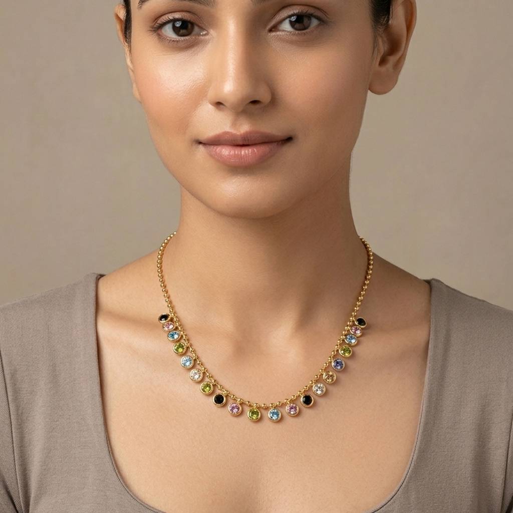 18K Gold Plated Multicolour Crystal Charm Necklace : RJFSPN178