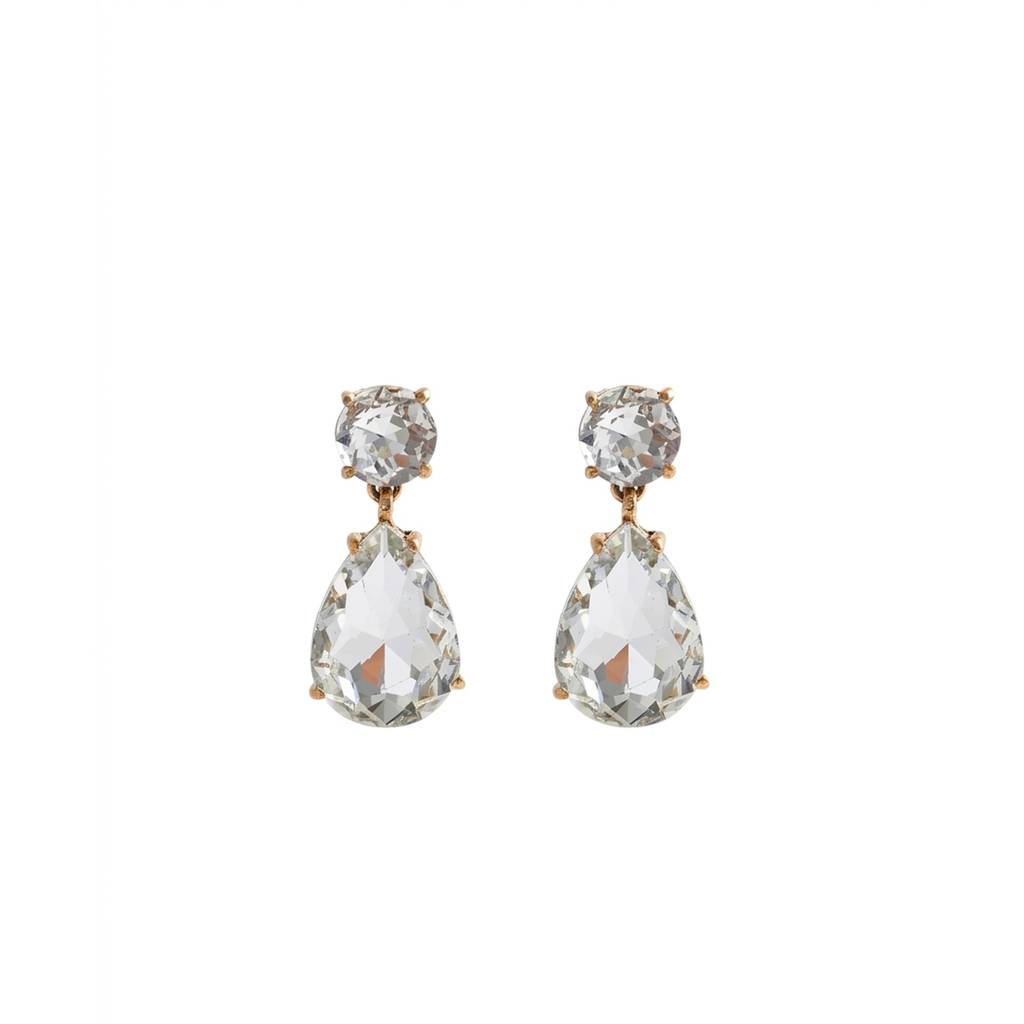 18K Rose Gold Plated Clear Crystal Round & Pear Cz Statement Drop Earrings : RJFSER201