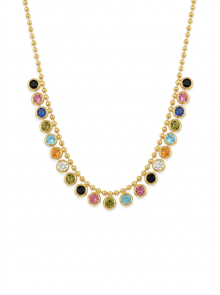 18K Gold Plated Multicolour Crystal Charm Necklace : RJFSPN178