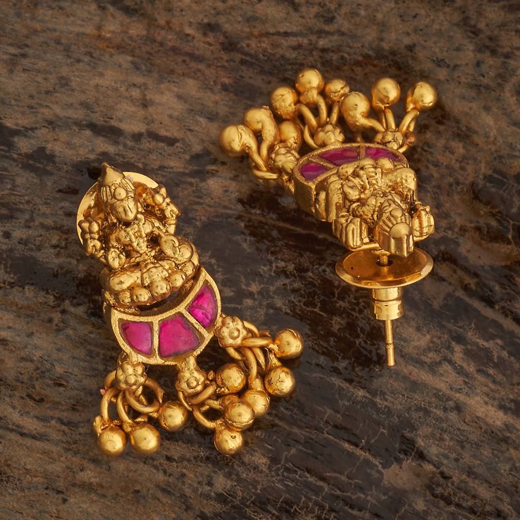 Kushal'S Fashion Jewellery Ruby Gold-Plated Ethnic Antique Studs - 426208 : 426208