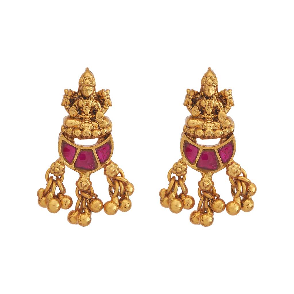 Kushal'S Fashion Jewellery Ruby Gold-Plated Ethnic Antique Studs - 426208 : 426208