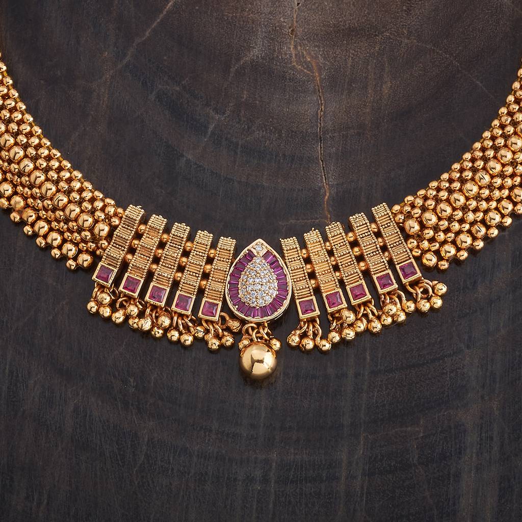 Kushal'S Fashion Jewellery Ruby Gold-Plated Ethnic Antique Jewellery Set - 426195 : 426195