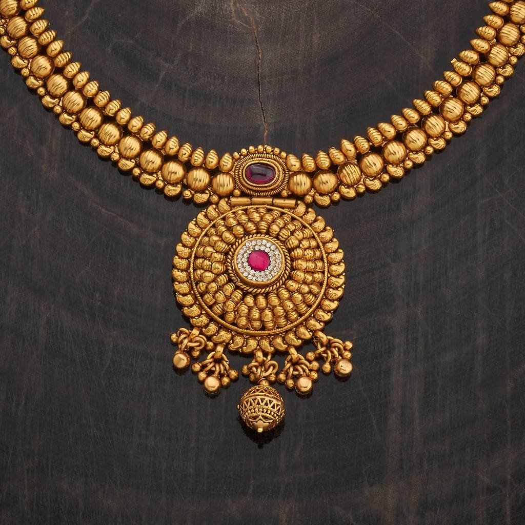 Kushal'S Fashion Jewellery Ruby Gold-Plated Ethnic Antique Jewellery Set - 426223 : 426223