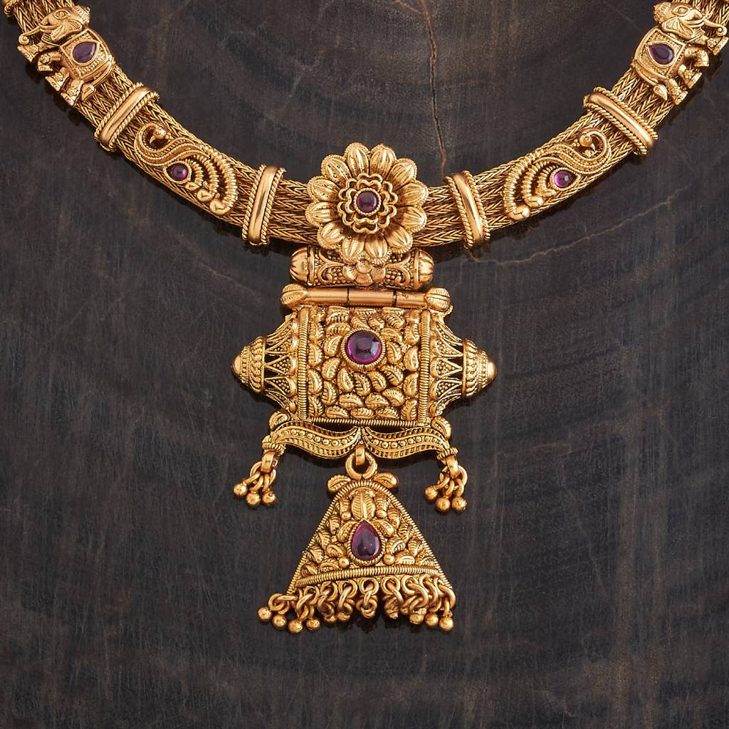 Kushal'S Fashion Jewellery Ruby Gold-Plated Ethnic Antique Jewellery Set - 426224 : 426224