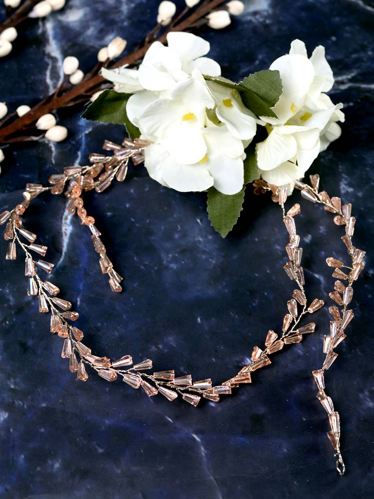 Rose Gold Pearl Studded Hair Styling Tiara : SJHC1779