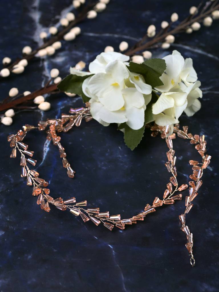 Rose Gold Pearl Studded Hair Styling Tiara : SJHC1779