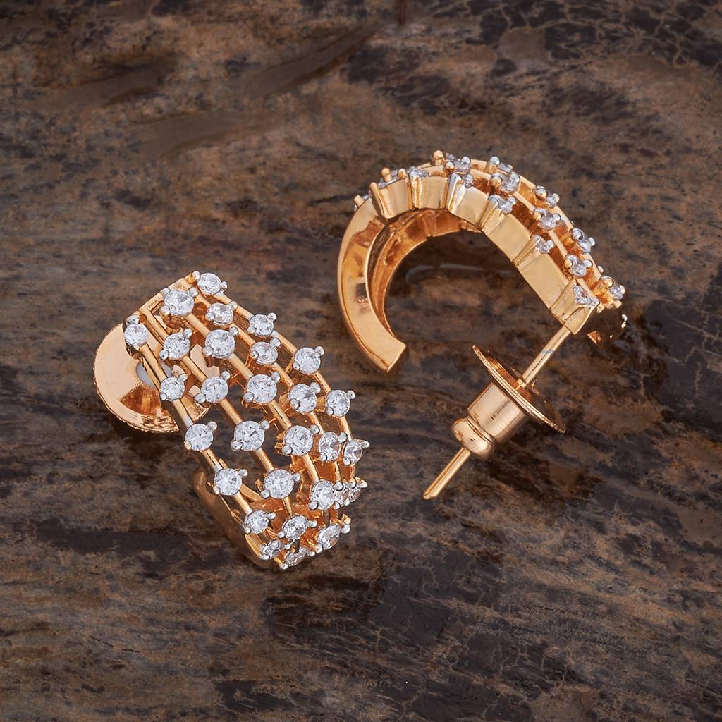 Kushal'S Fashion Jewellery White Rhodium-Plated Party Zircon Hoop Earrings - 177949 : 426391