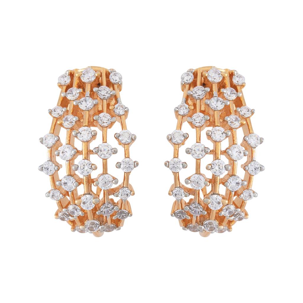 Kushal'S Fashion Jewellery White Rhodium-Plated Party Zircon Hoop Earrings - 177949 : 426391