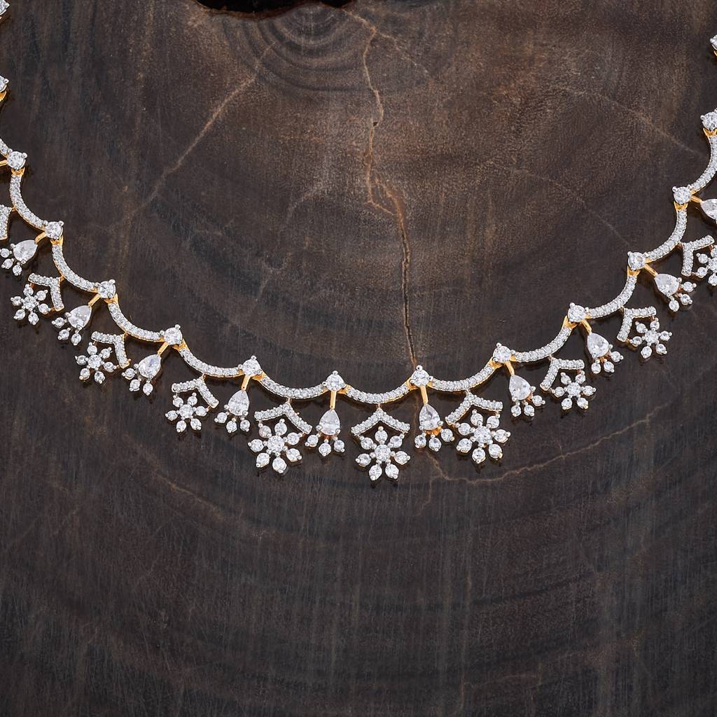 Kushal'S Fashion Jewellery White Rhodium-Plated Western Zircon Necklace - 426383 : 426383