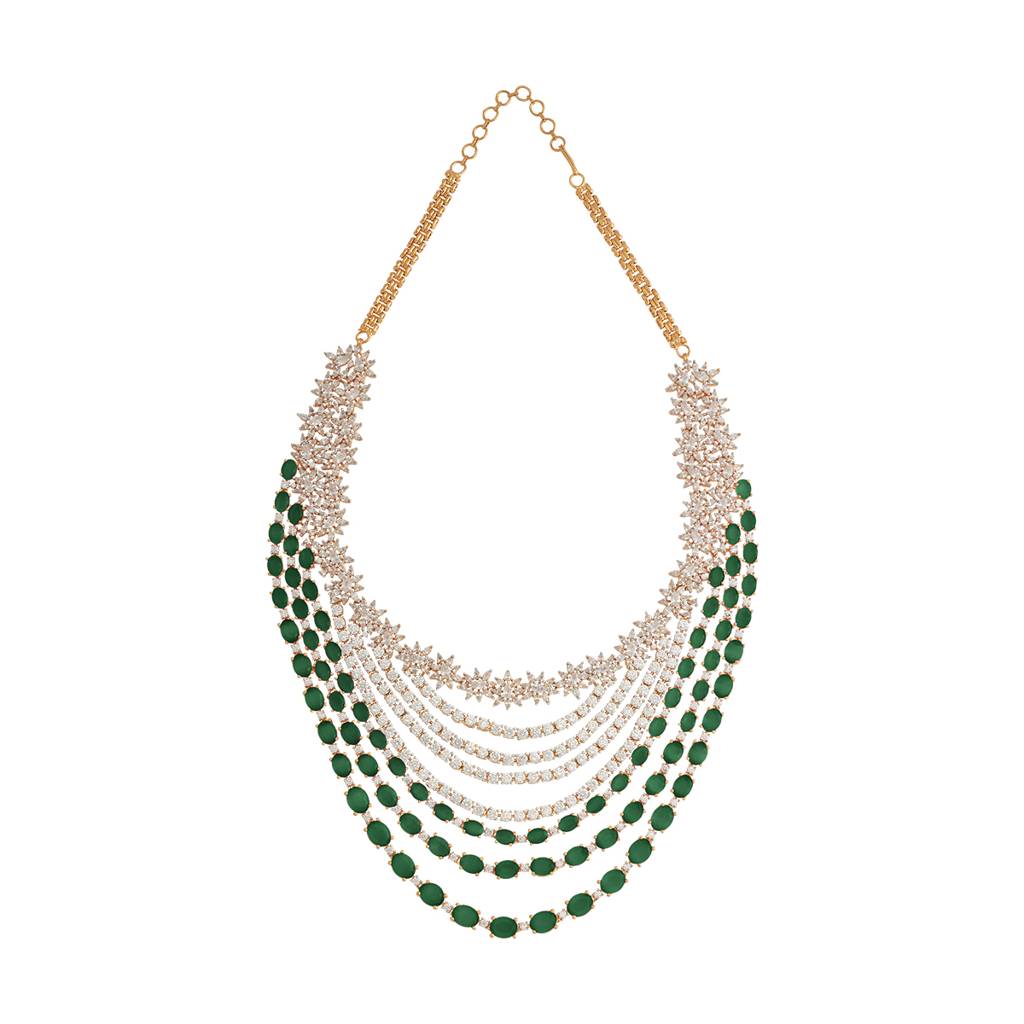 Kushal'S Fashion Jewellery Rhodium-Plated Western Zircon Necklace - 177995 : 426387