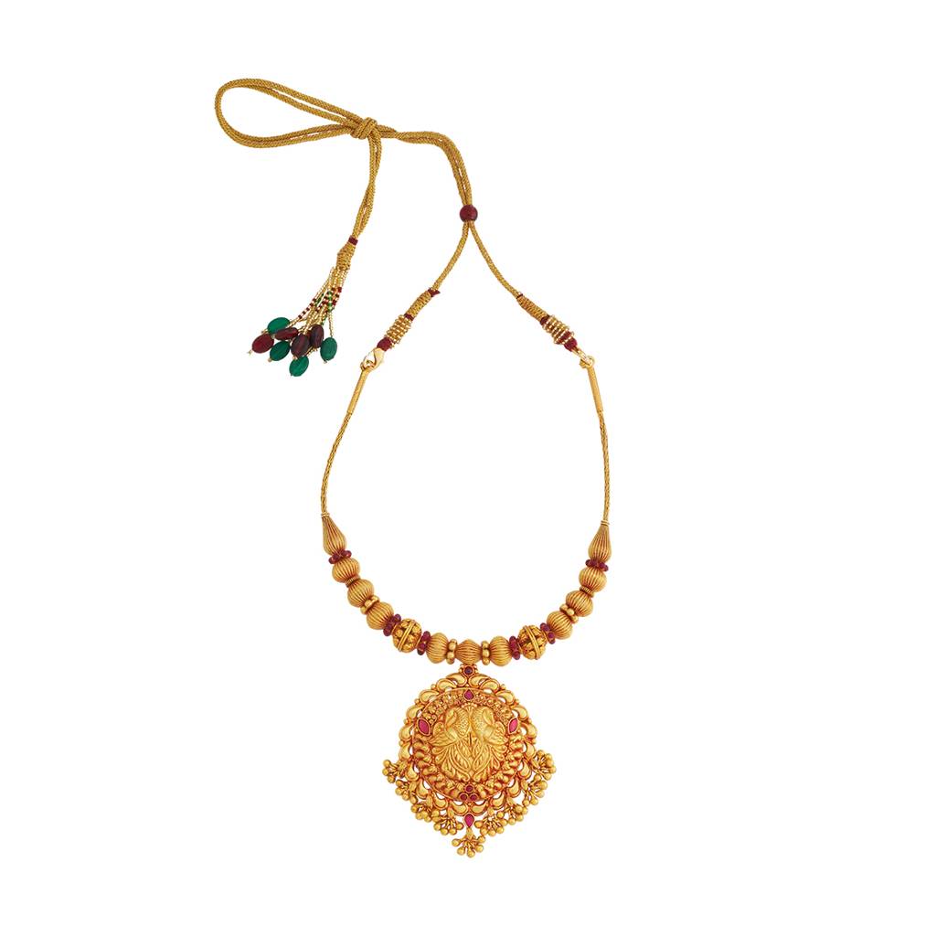 Kushal'S Fashion Jewellery Ruby Gold-Plated Ethnic 92.5 Pure Silver Temple Necklace - 426446 : 426446