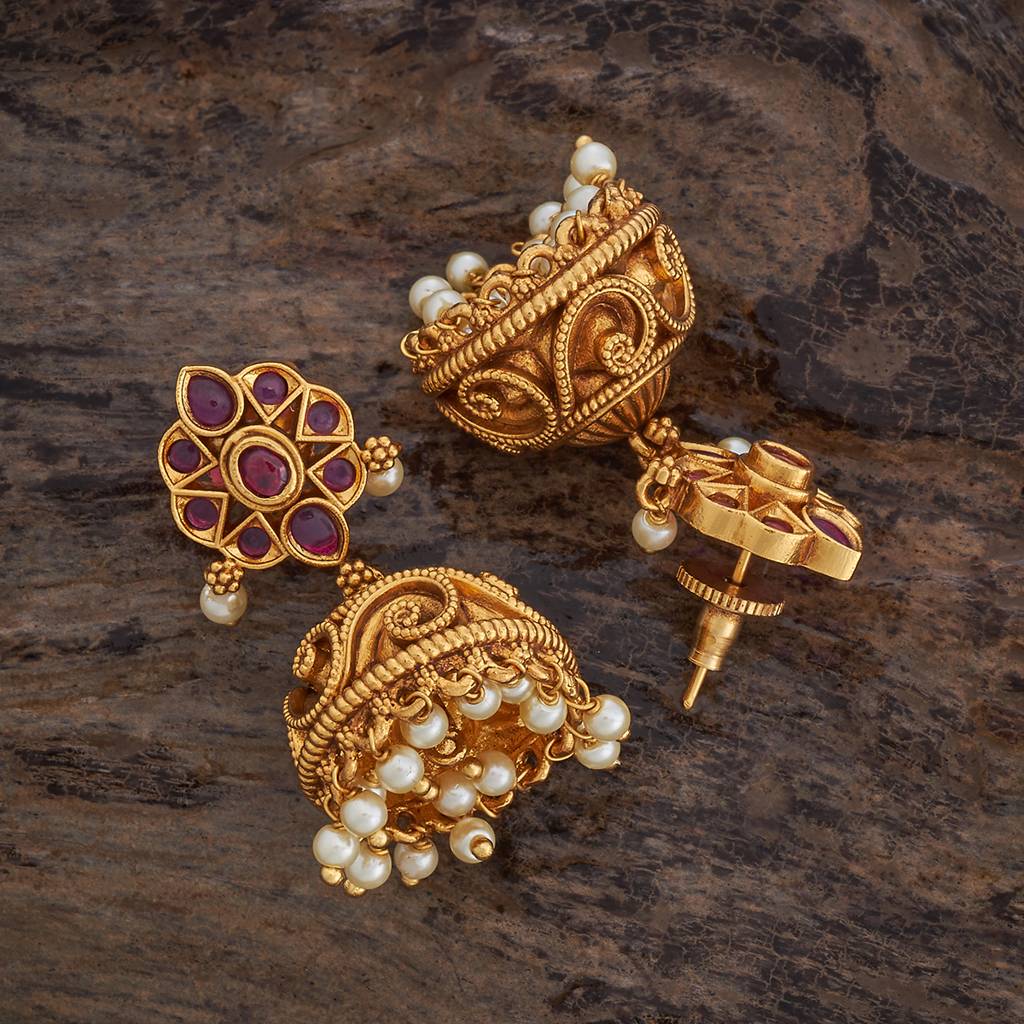 Kushal'S Fashion Jewellery Ruby Gold-Plated Ethnic Antique Earring - 426656 : 426656