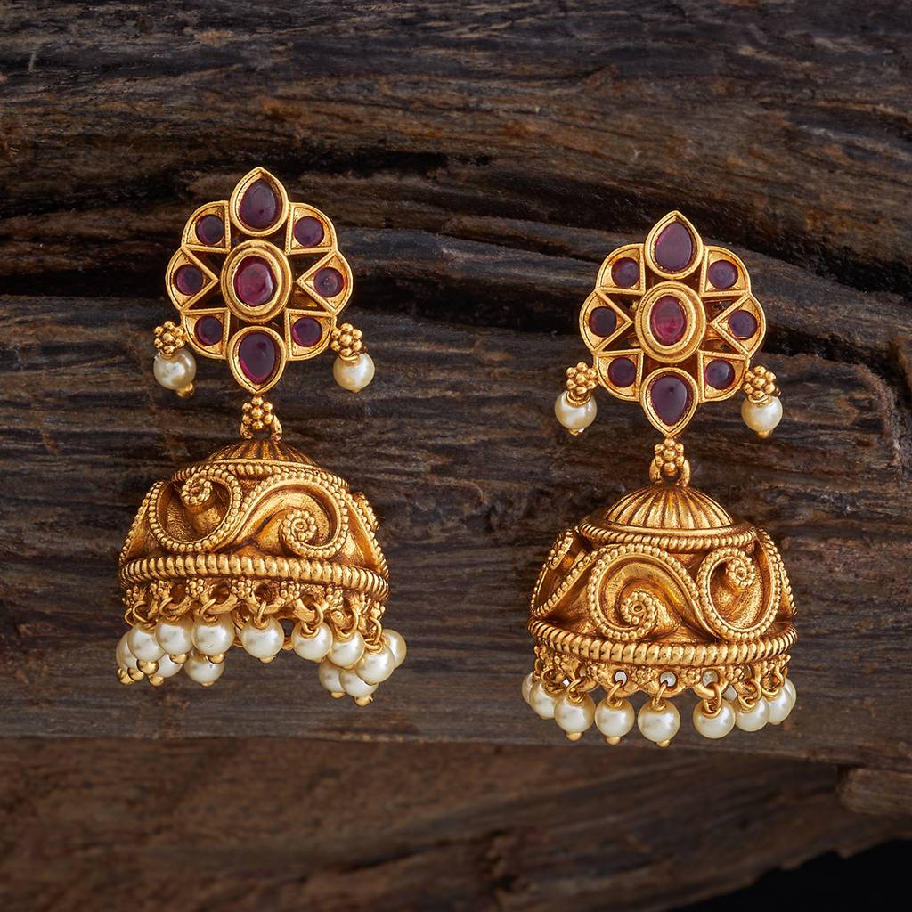 Kushal'S Fashion Jewellery Ruby Gold-Plated Ethnic Antique Earring - 426656 : 426656