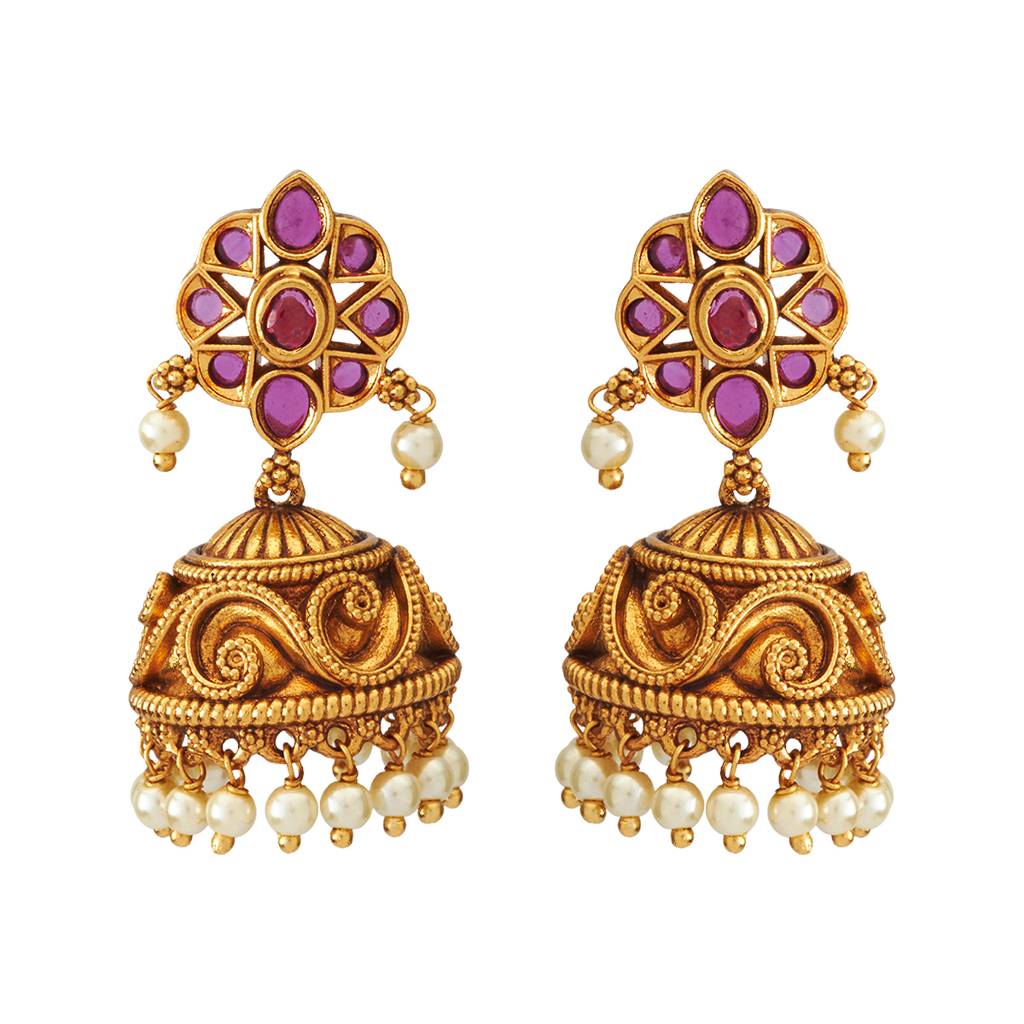 Kushal'S Fashion Jewellery Ruby Gold-Plated Ethnic Antique Earring - 426656 : 426656