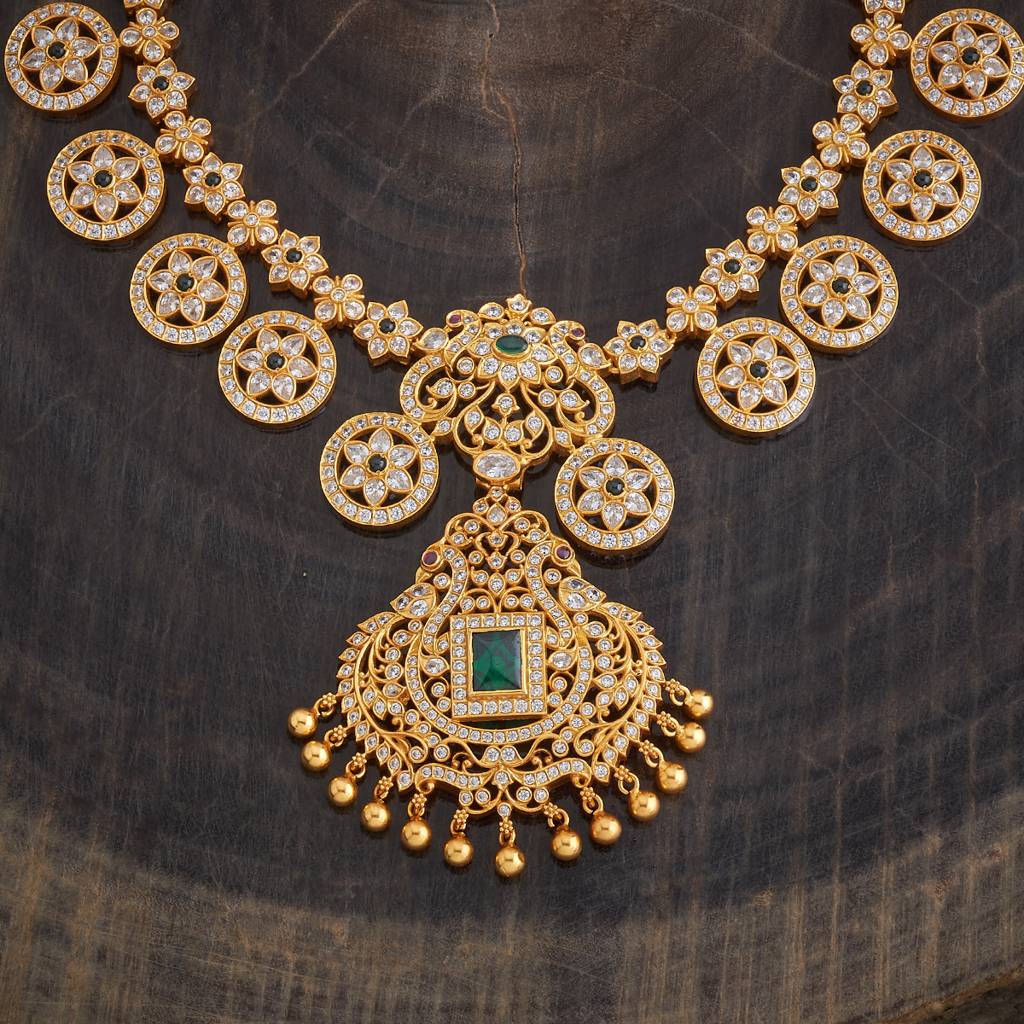 Kushal'S Fashion Jewellery Green Gold-Plated Ethnic 92.5 Pure Silver Temple Necklace - 426600 : 426600