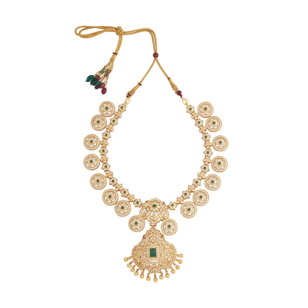 Kushal'S Fashion Jewellery Green Gold-Plated Ethnic 92.5 Pure Silver Temple Necklace - 426600 : 426600
