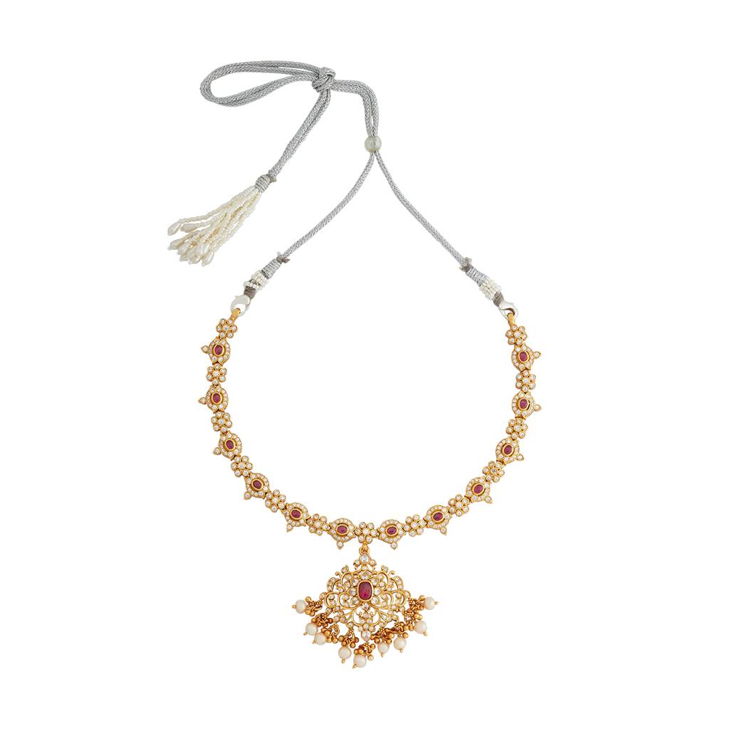 Kushal'S Fashion Jewellery Gold-Plated Ethnic 92.5 Pure Silver Temple Necklace - 178071 : 426602