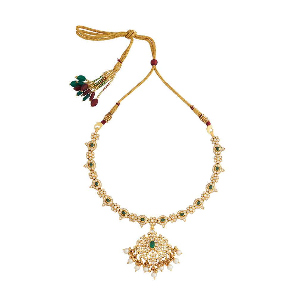 Kushal'S Fashion Jewellery Gold-Plated Ethnic 92.5 Pure Silver Temple Necklace - 178071 : 426603