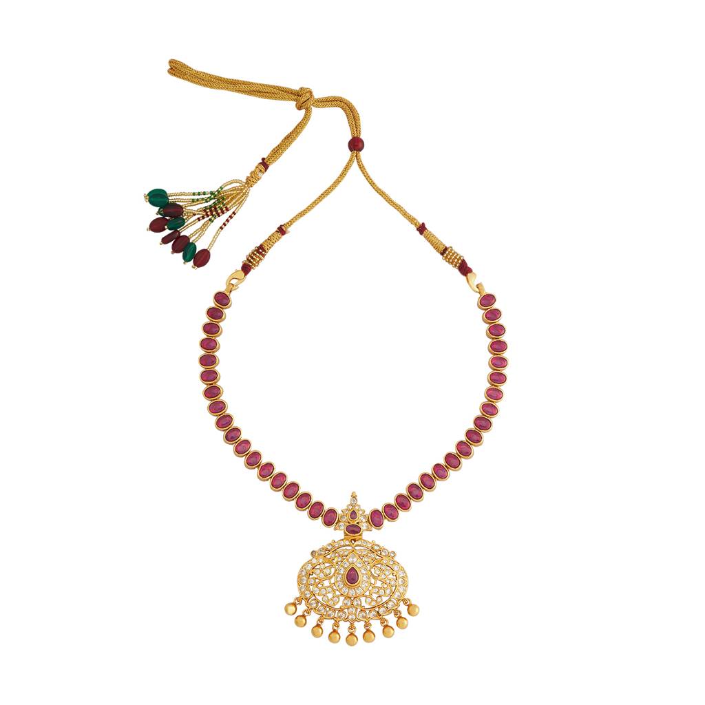 Kushal'S Fashion Jewellery Gold-Plated Ethnic 92.5 Pure Silver Temple Necklace - 178074 : 426604