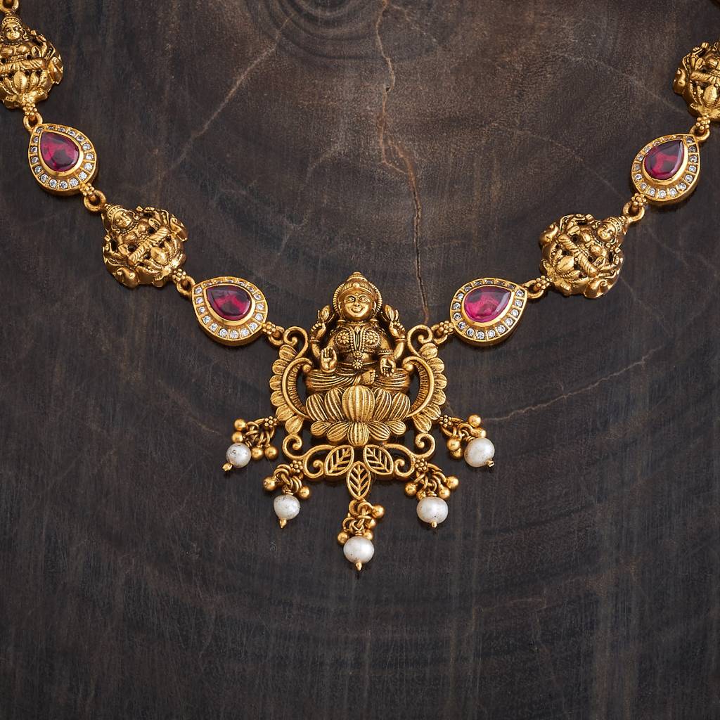 Kushal'S Fashion Jewellery Gold-Plated Ethnic 92.5 Pure Silver Temple Necklace - 178075 : 426587
