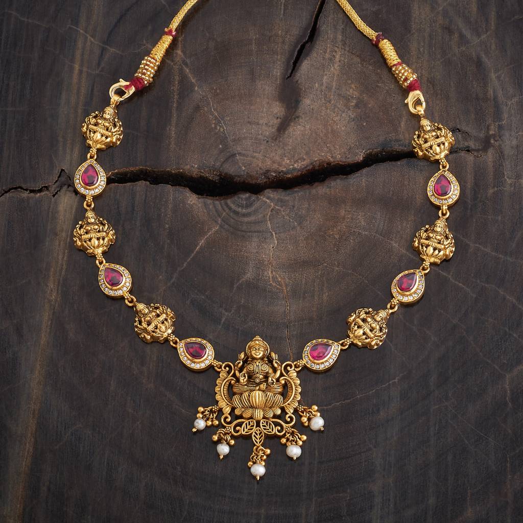 Kushal'S Fashion Jewellery Gold-Plated Ethnic 92.5 Pure Silver Temple Necklace - 178075 : 426587