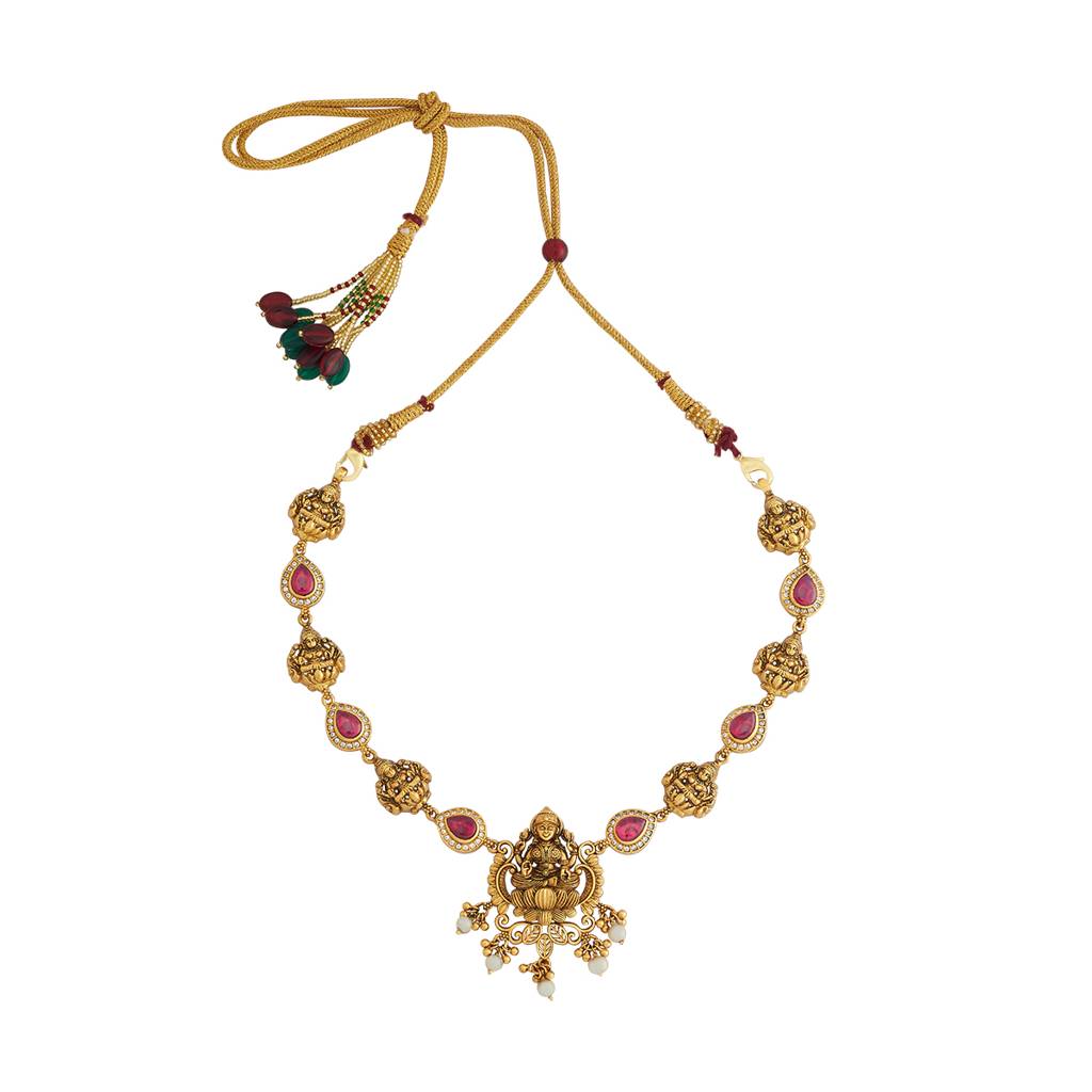 Kushal'S Fashion Jewellery Gold-Plated Ethnic 92.5 Pure Silver Temple Necklace - 178075 : 426587