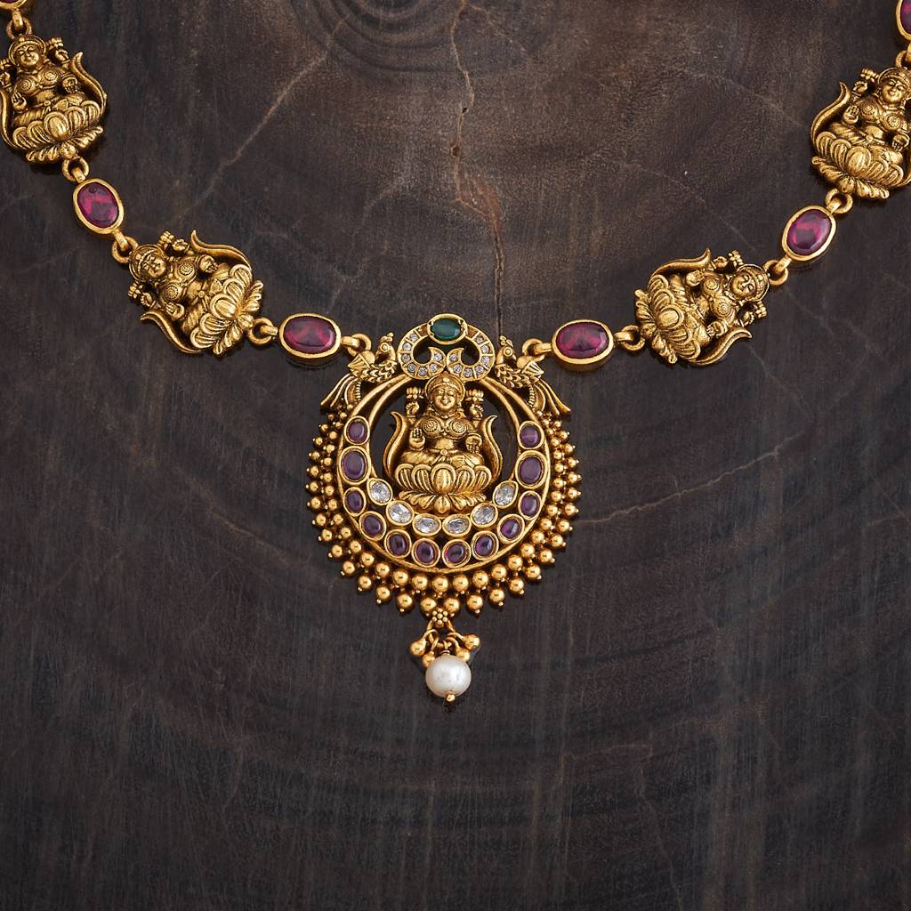 Kushal'S Fashion Jewellery Gold-Plated Ethnic 92.5 Pure Silver Temple Necklace - 178076 : 426589