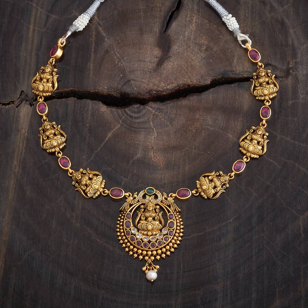 Kushal'S Fashion Jewellery Gold-Plated Ethnic 92.5 Pure Silver Temple Necklace - 178076 : 426589