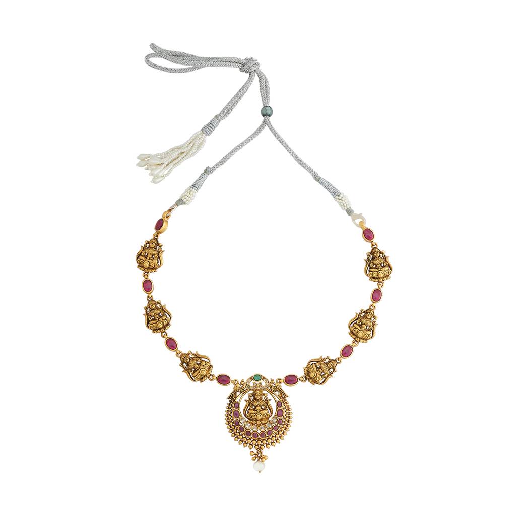 Kushal'S Fashion Jewellery Gold-Plated Ethnic 92.5 Pure Silver Temple Necklace - 178076 : 426589