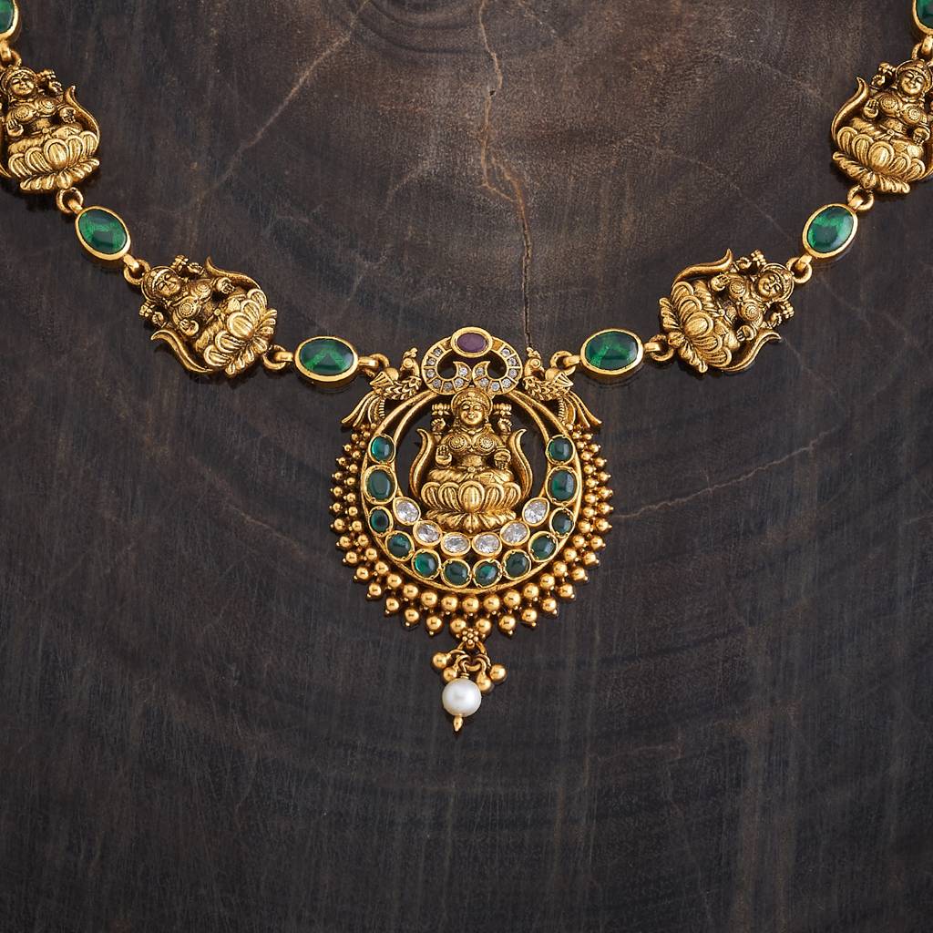 Kushal'S Fashion Jewellery Gold-Plated Ethnic 92.5 Pure Silver Temple Necklace - 178076 : 426590