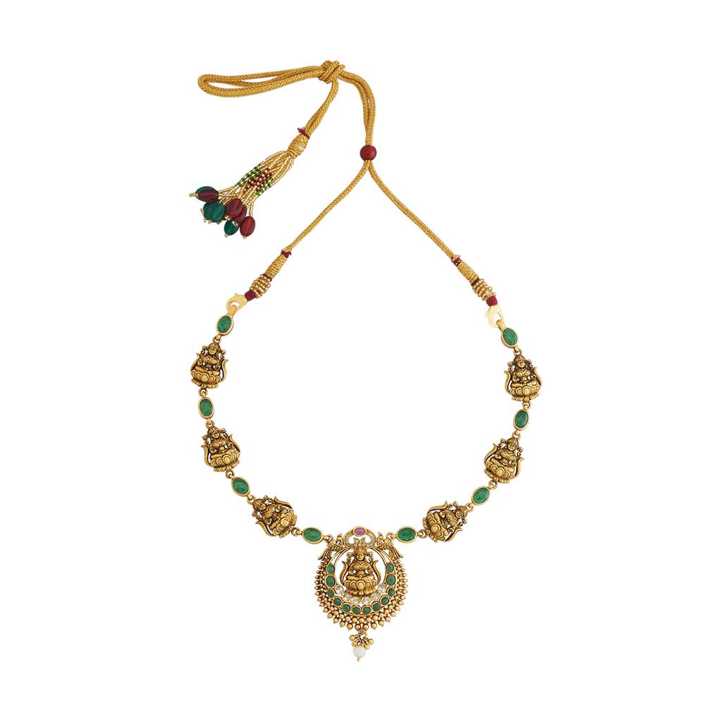 Kushal'S Fashion Jewellery Gold-Plated Ethnic 92.5 Pure Silver Temple Necklace - 178076 : 426590