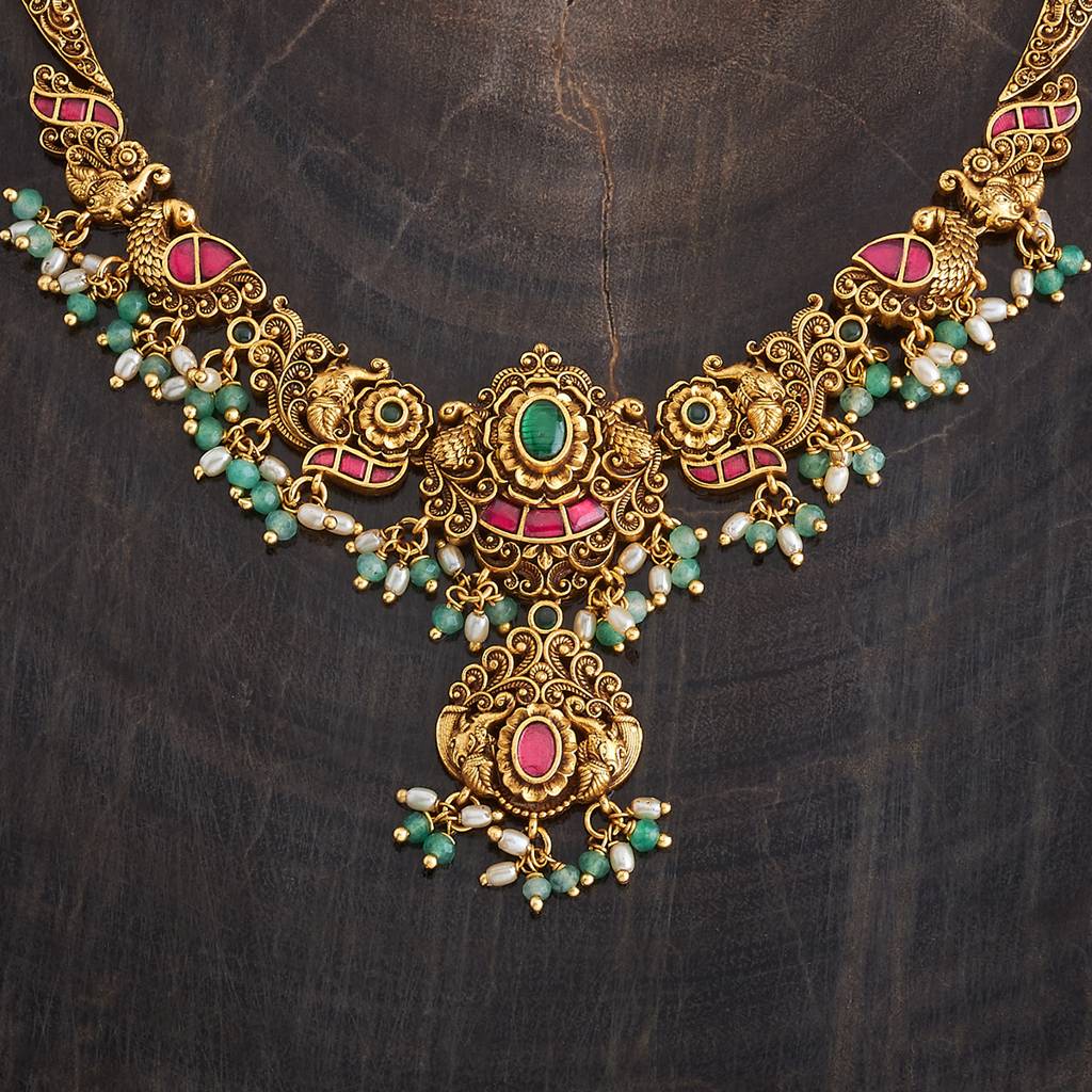 Kushal'S Fashion Jewellery Ruby-Green Gold-Plated Ethnic Antique Jewellery Set - 426645 : 426645