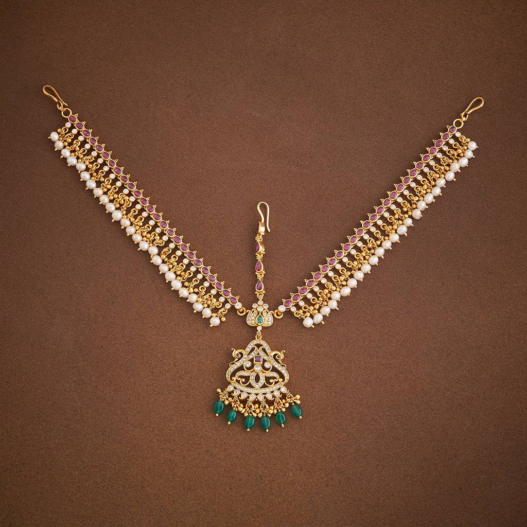 Kushal'S Fashion Jewellery Ruby-Green Gold-Plated Ethnic Temple Tikka - 426686 : 426686