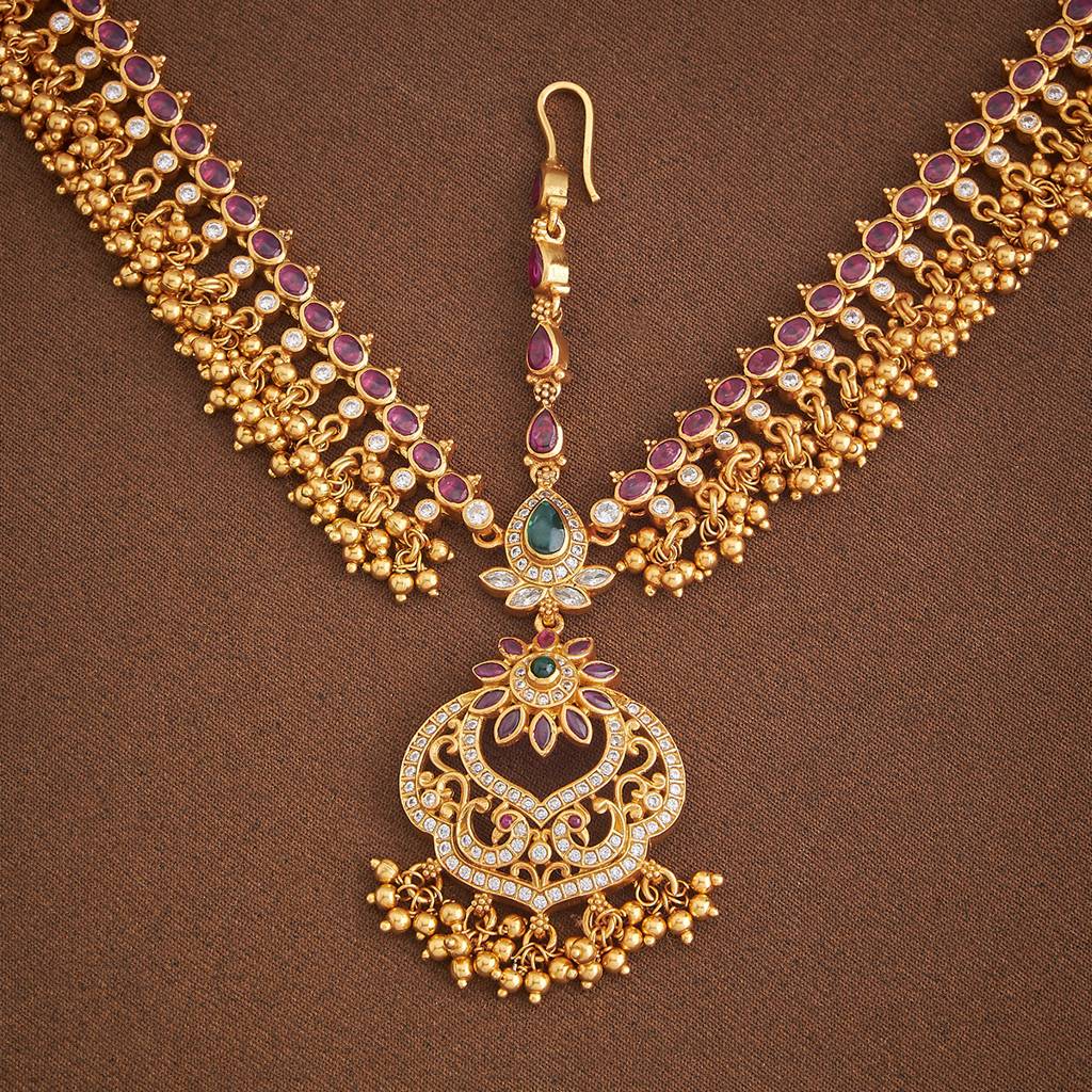 Kushal'S Fashion Jewellery Ruby-Green Gold-Plated Ethnic Temple Tikka - 426687 : 426687