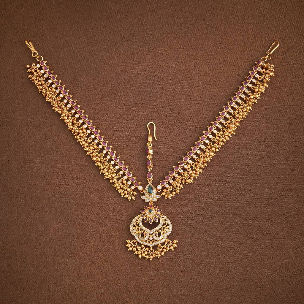 Kushal'S Fashion Jewellery Ruby-Green Gold-Plated Ethnic Temple Tikka - 426687 : 426687