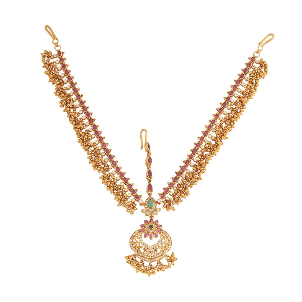 Kushal'S Fashion Jewellery Ruby-Green Gold-Plated Ethnic Temple Tikka - 426687 : 426687