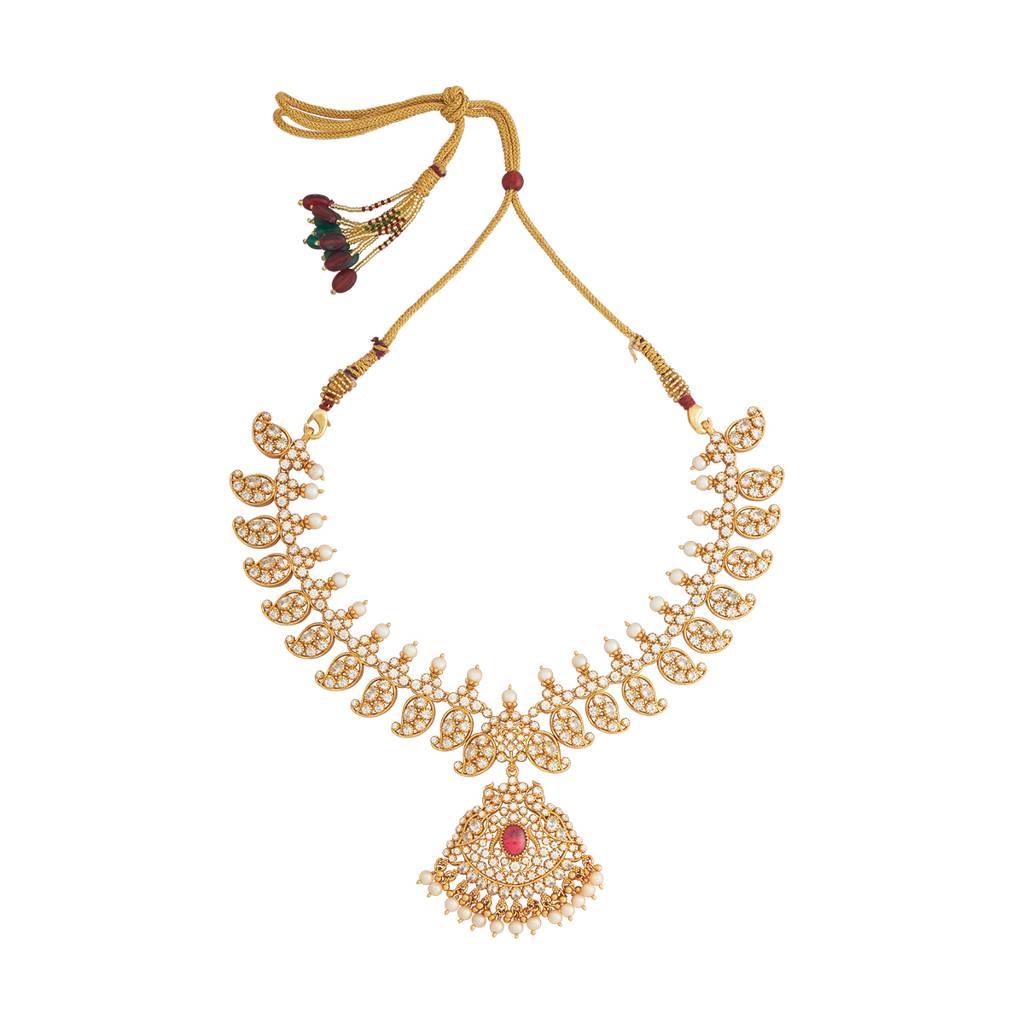 Kushal'S Fashion Jewellery Gold-Plated Ethnic 92.5 Pure Silver Temple Necklace - 178100 : 426619